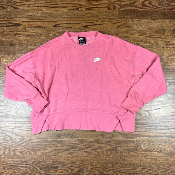 Nike Sweatshirt Womens Small Pink Short Sleeve Crewneck Swoosh Logo Boxy Fleece - Picture 1 of 9